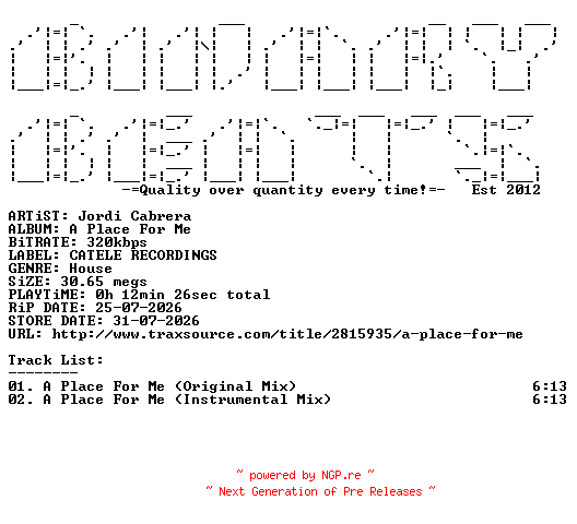 NFO for the release Jordi_Cabrera-A_Place_For_Me-(CTE127)-WEB-2026-BB by BB