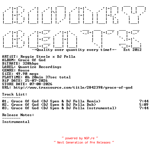 NFO for the release Reggie_Steele_x_DJ_Fella-Grace_Of_God-(QTZ569)-WEB-2026-BB by BB