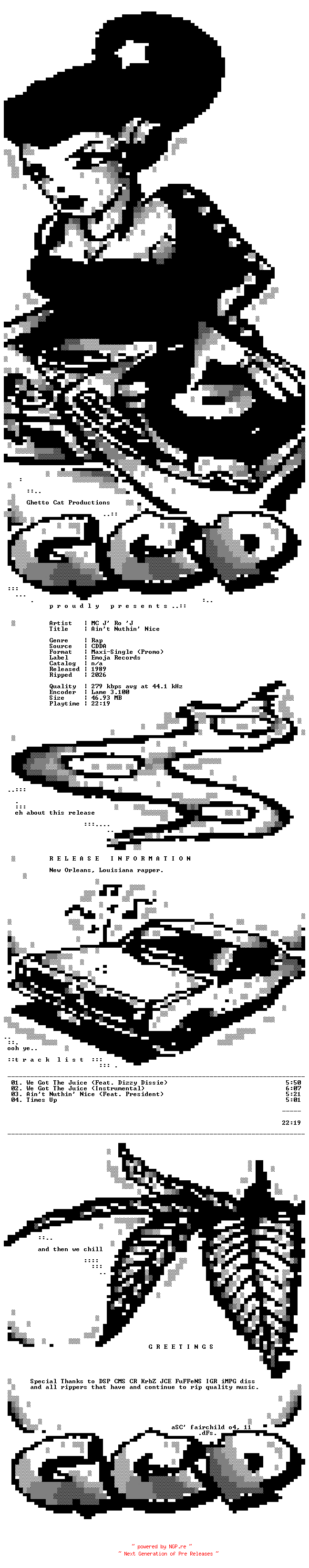NFO for the release MC_J_Ro_J-Aint_Nuthin_Nice-Promo_CDM-1989-GCP by GCP