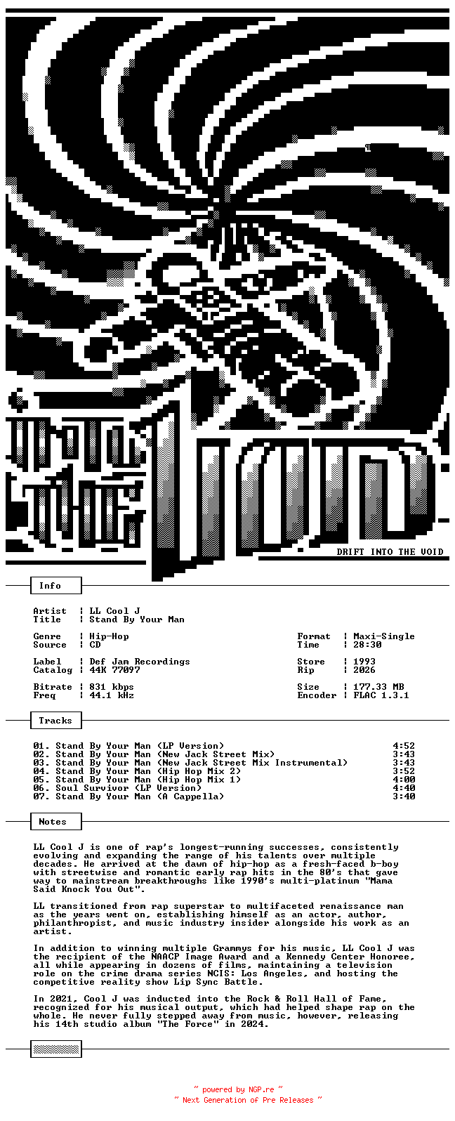 NFO for the release LL_Cool_J-Stand_By_Your_Man-CDM-FLAC-1993-THEVOiD by THEVOiD