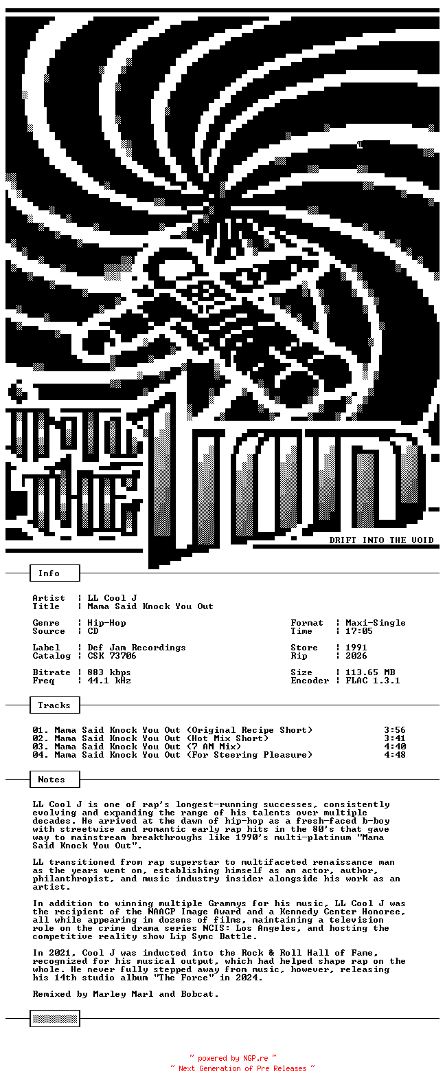 NFO for the release LL_Cool_J-Mama_Said_Knock_You_Out-Promo-CDM-FLAC-1991-THEVOiD by THEVOiD
