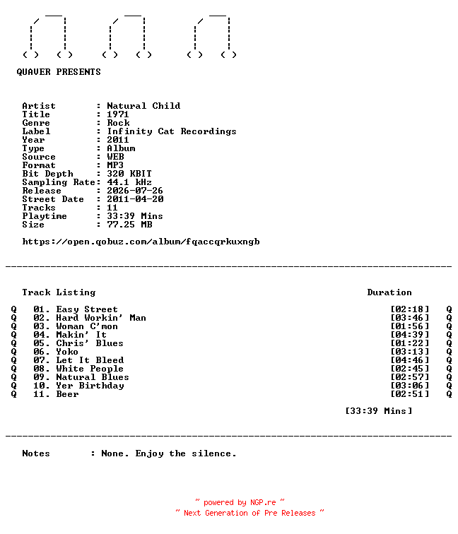 NFO for the release Natural_Child-1971-WEB-2011-QUAVER by QUAVER