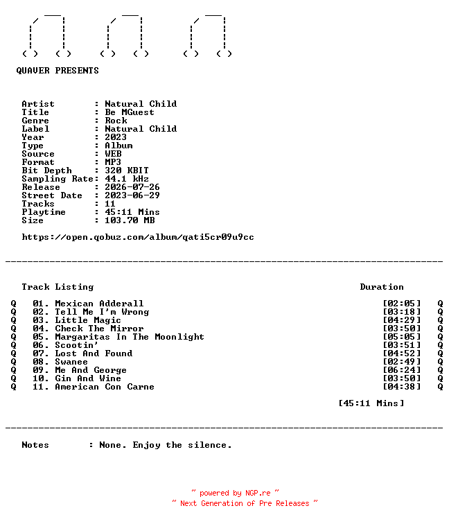 NFO for the release Natural_Child-Be_MGuest-WEB-2023-QUAVER by QUAVER