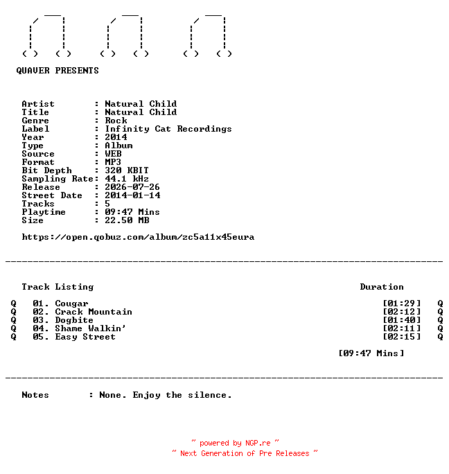 NFO for the release Natural_Child-Natural_Child-EP-WEB-2014-QUAVER by QUAVER