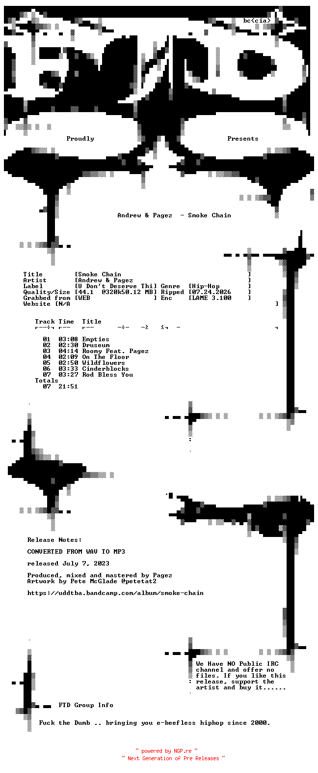 NFO for the release Andrew_and_Pagez-Smoke_Chain-WEB-2023-FTD by FTD