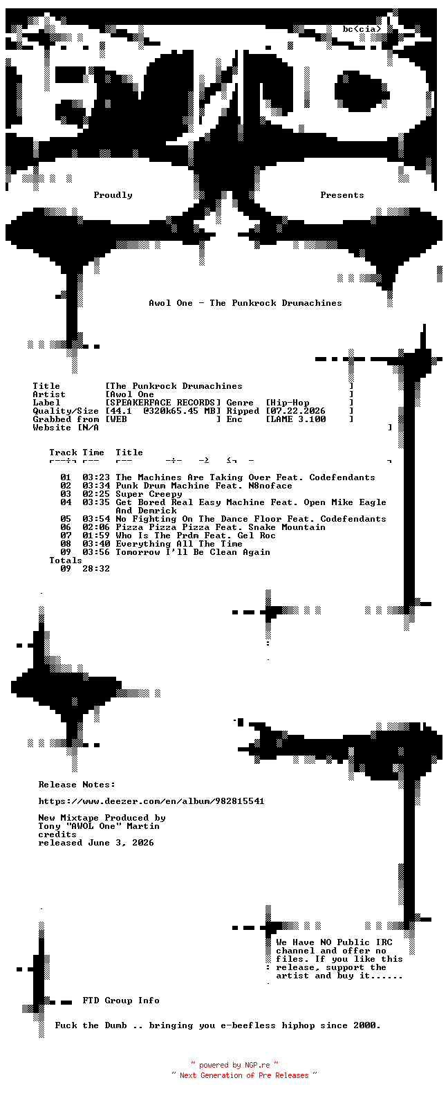 NFO for the release Awol_One-The_Punkrock_Drumachines-WEB-2026-FTD by FTD