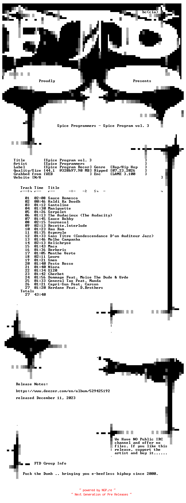 NFO for the release Spice_Programmers-Spice_Program_vol._3-WEB-2023-FTD by FTD