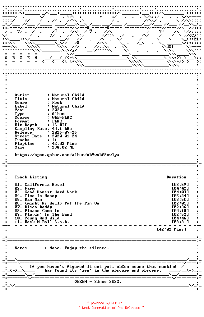 NFO for the release Natural_Child-Natural_Child-16BIT-WEB-FLAC-2020-OBZEN by OBZEN