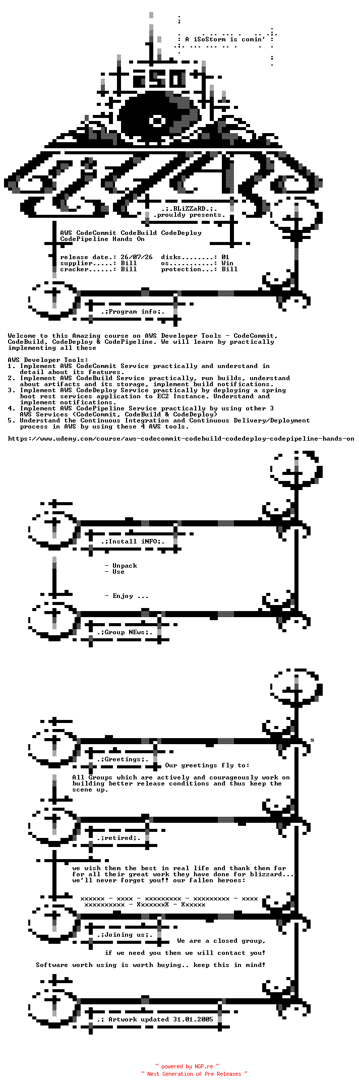 NFO for the release Udemy.AWS.CodeCommit.CodeBuild.CodeDeploy.CodePipeline.Hands.On.BOOKWARE-BLZiSO by BLZiSO