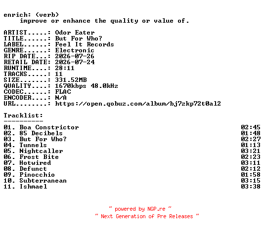 NFO for the release Odor_Eater-But_For_Who-24BIT-WEB-FLAC-2026-ENRiCH by ENRiCH