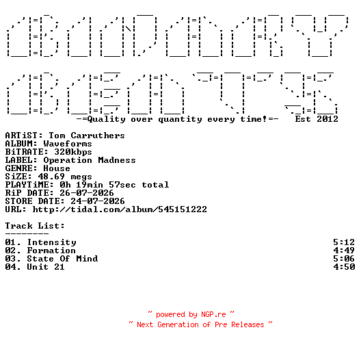 NFO for the release Tom_Carruthers-Waveforms-(OPM03)-WEB-2026-BB by BB