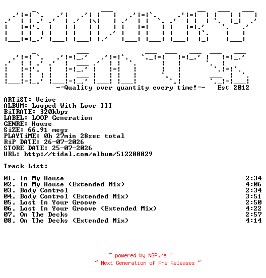 NFO for the release Veive-Looped_With_Love_III-(LGN109)-WEB-2026-BB by BB