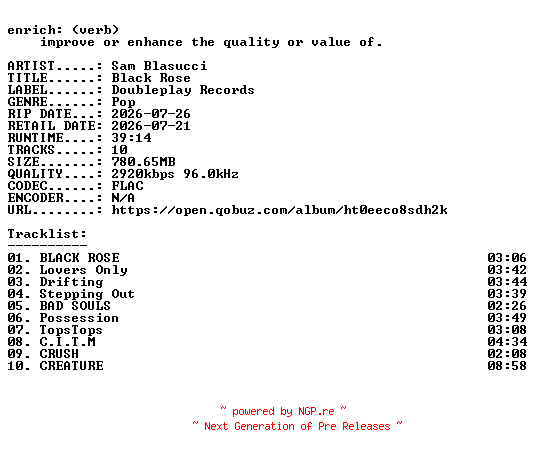 NFO for the release Sam_Blasucci-Black_Rose-24BIT-WEB-FLAC-2026-ENRiCH by ENRiCH