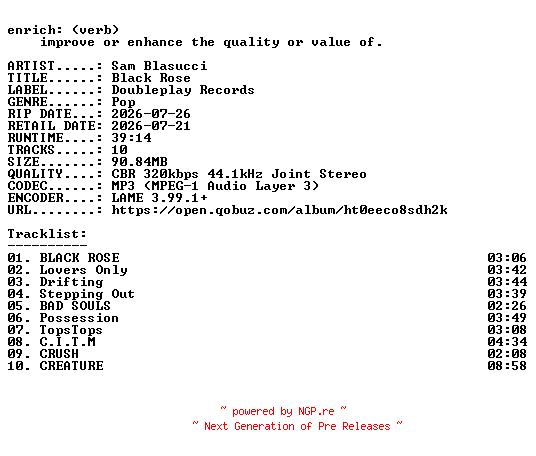 NFO for the release Sam_Blasucci-Black_Rose-WEB-2026-ENRiCH by ENRiCH