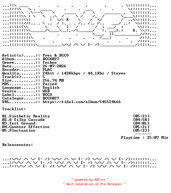 NFO for the release Pres_And_BCCO-BCCX027-24BIT-WEB-FLAC-2026-WAVED by WAVED