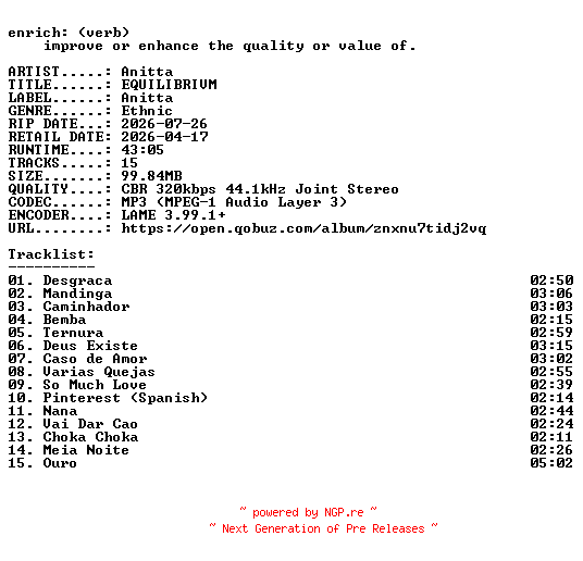 NFO for the release Anitta-EQUILIBRIVM-WEB-BR-2026-ENRiCH by ENRiCH