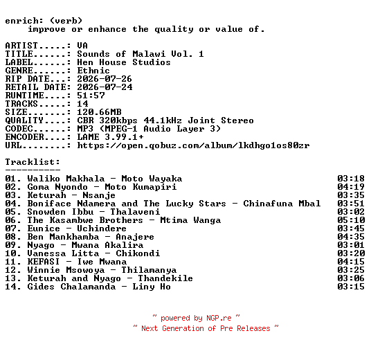 NFO for the release VA-Sounds_of_Malawi_Vol._1-WEB-2026-ENRiCH by ENRiCH