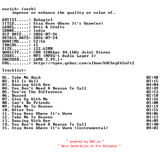 NFO for the release Babygirl-Stay_Here_Where_Its_Warm(er)-WEB-2026-ENRiCH by ENRiCH