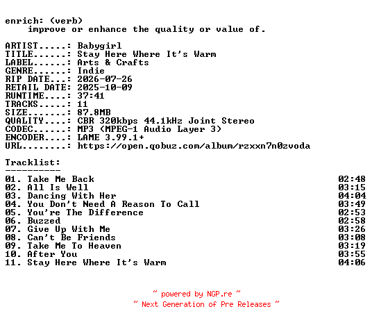 NFO for the release Babygirl-Stay_Here_Where_Its_Warm-WEB-2025-ENRiCH by ENRiCH