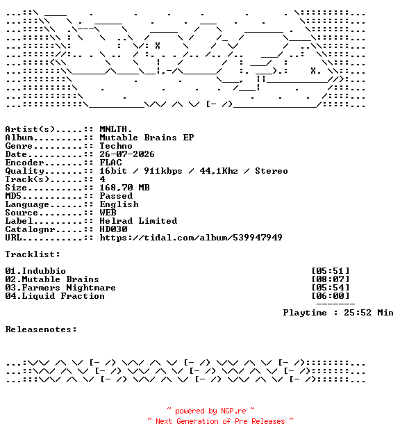 NFO for the release MNLTH.-Mutable_Brains_EP-HD030-16BIT-WEB-FLAC-2026-WAVED by WAVED