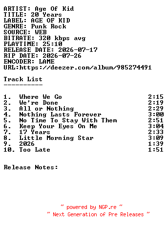 NFO for the release Age_Of_Kid-20_Years-WEB-2026-SDR by SDR