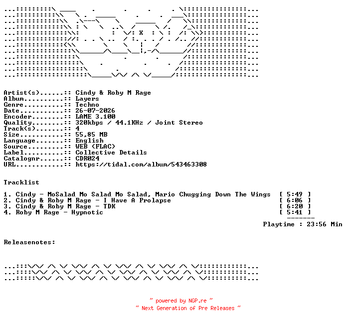 NFO for the release Cindy_And_Roby_M_Rage-Layers-CDR024-WEB-2026-WAV by WAV