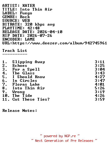 NFO for the release KATER-Into_Thin_Air-WEB-2026-SDR by SDR