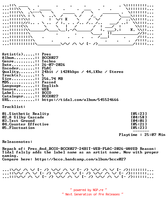NFO for the release Pres-BCCX027-REPACK-24BIT-WEB-FLAC-2026-WAVED by WAVED