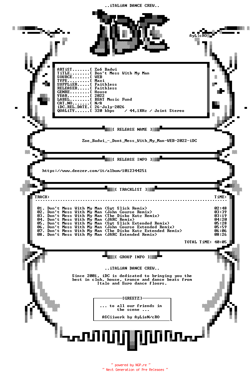 NFO for the release Zoe_Badwi_-_Dont_Mess_With_My_Man-WEB-2022-iDC by iDC