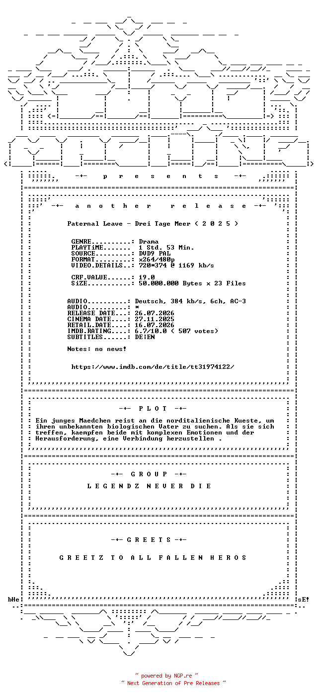 NFO for the release Paternal.Leave.Drei.Tage.Meer.2025.German.AC3.DVDRip.x264-TM by TM