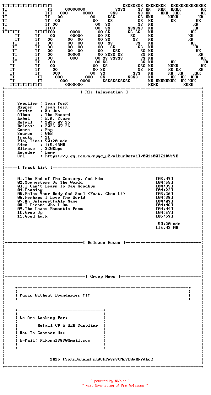 NFO for the release Xu_Jun-The_Record-WEB-CN-2026-TosK by TosK