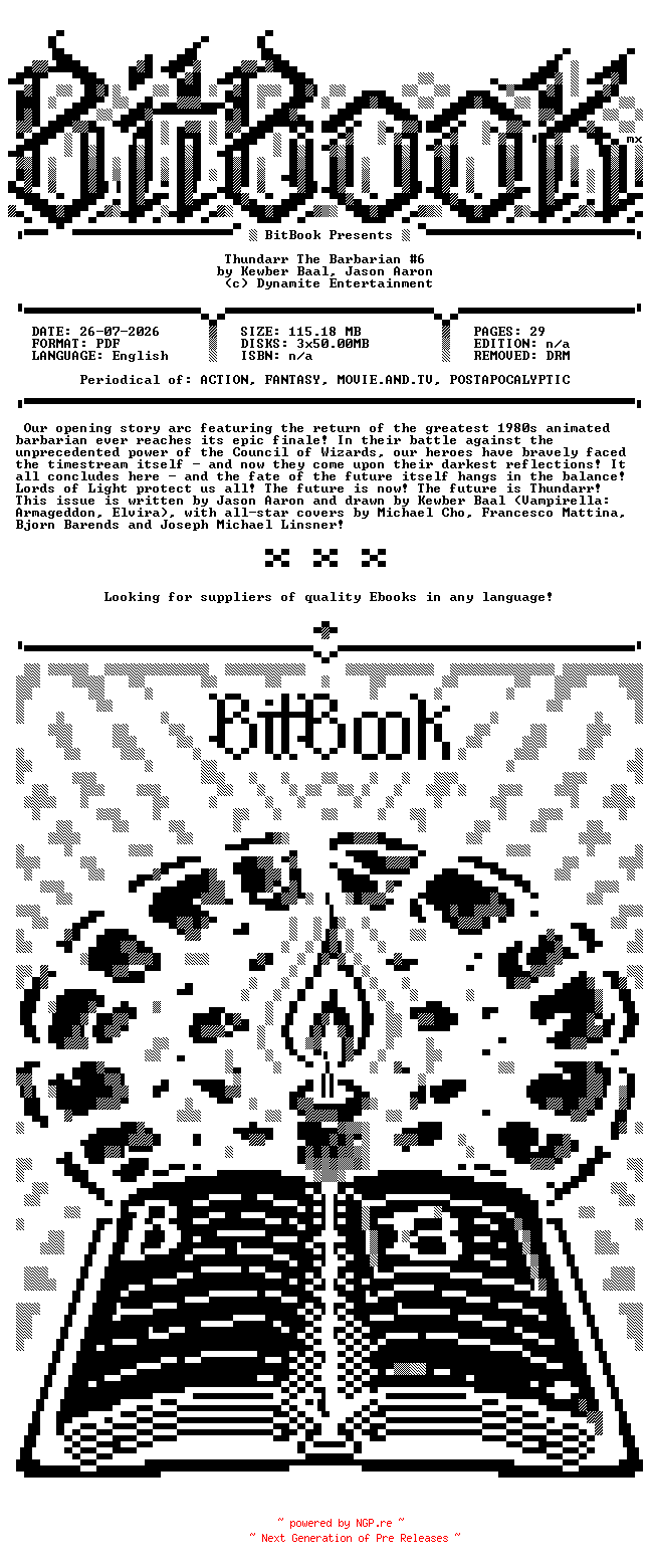 NFO for the release Dynamite.-.Thundarr.The.Barbarian.No.06.2026.Hybrid.Comic.eBook-BitBook by BitBook