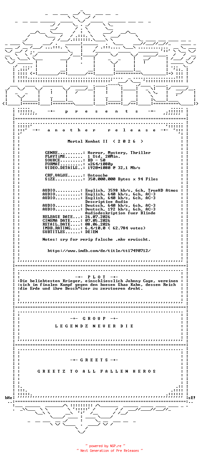 NFO for the release Mortal.Kombat.II.2026.RERIP.German.DL.1080p.BluRay.AVC-TM by TM