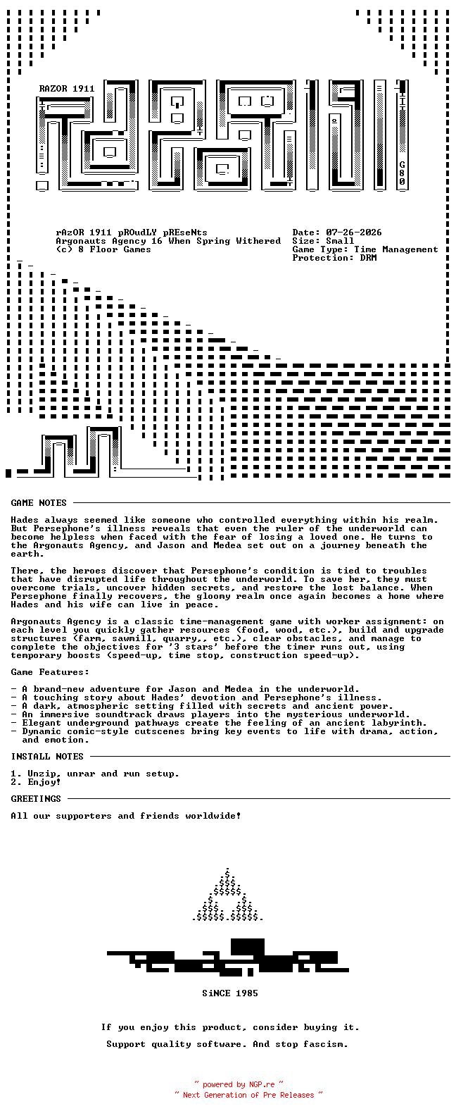 NFO for the release Argonauts_Agency_16_When_Spring_Withered-RAZOR by RAZOR
