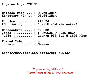 NFO for the release Auge.um.Auge.German.720p.BluRay.x264-EXQUiSiTE by EXQUiSiTE