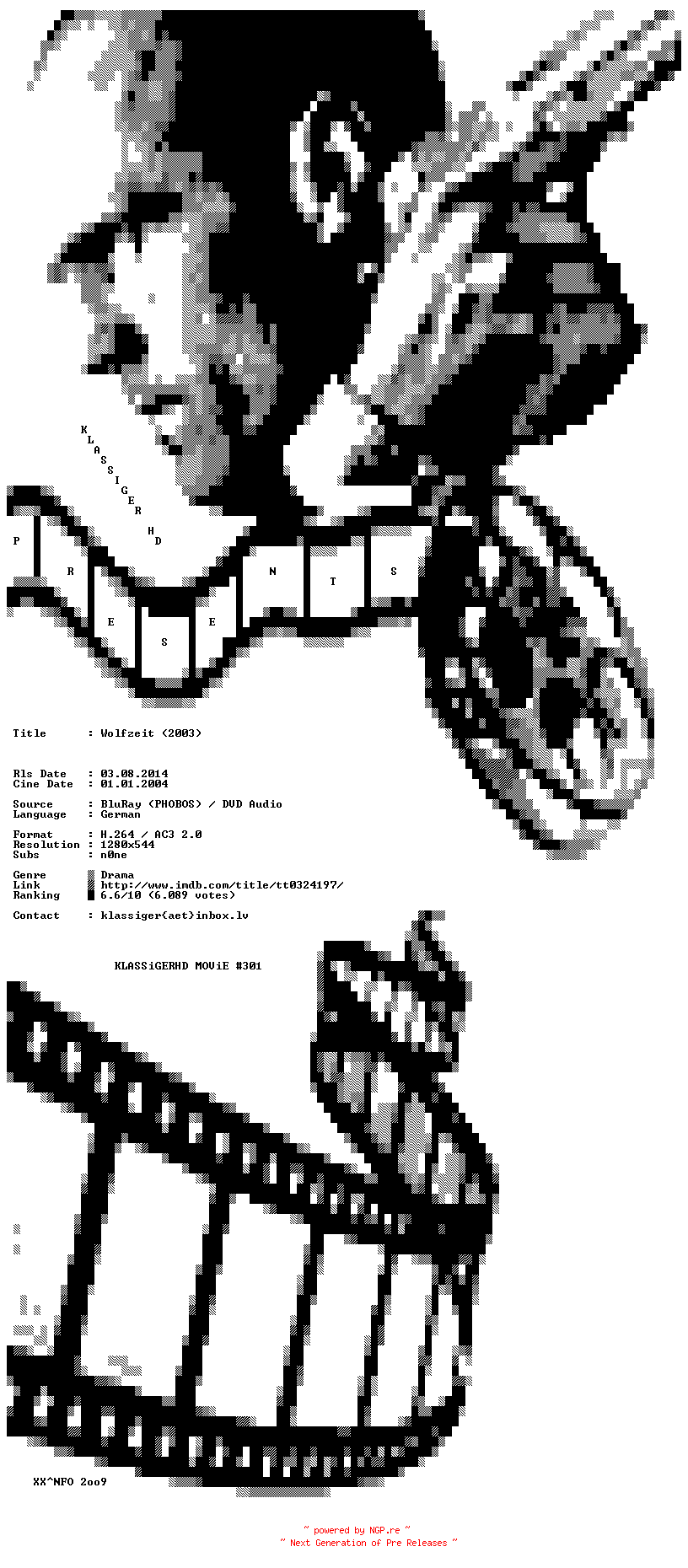 NFO for the release Wolfzeit.2003.German.AC3D.720p.BluRay.x264-KLASSiGERHD by KLASSiGERHD
