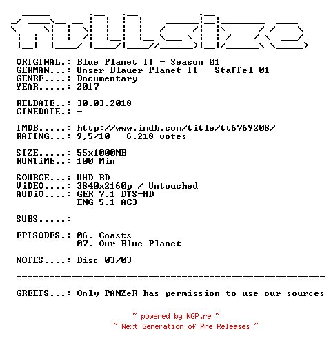 NFO for the release Blue.Planet.II.S01D03.DUAL.COMPLETE.UHD.BLURAY-FULLSiZE by FULLSiZE