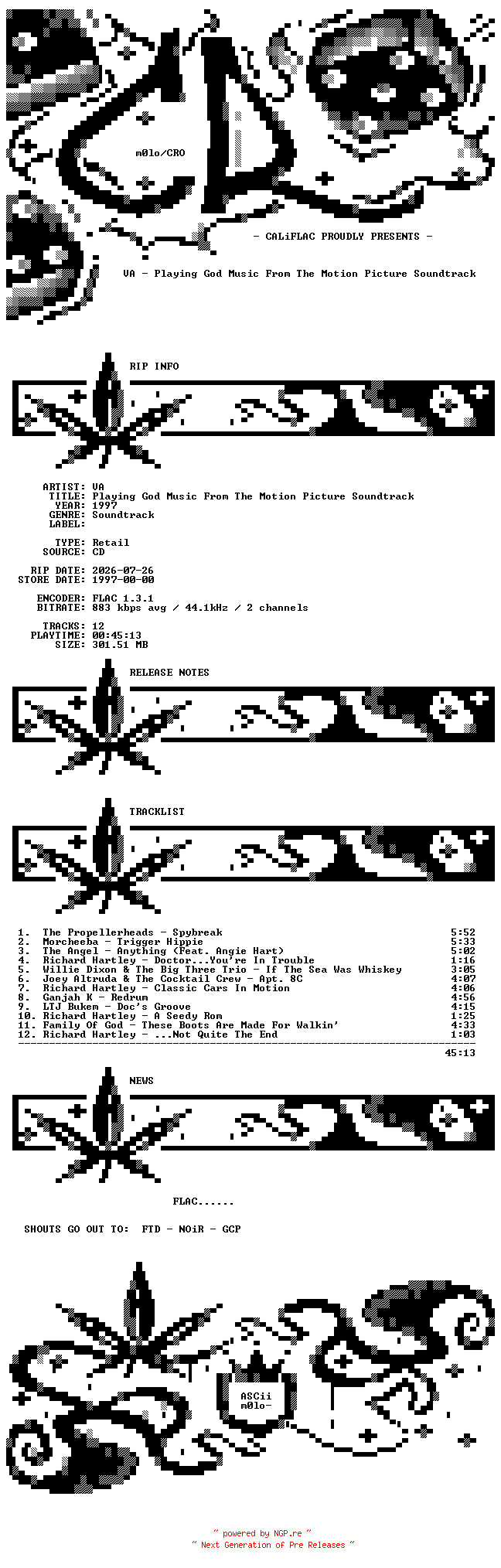 NFO for the release VA-Playing_God_Music_From_The_Motion_Picture_Soundtrack-OST-CD-FLAC-1997-CALiFLAC by CALiFLAC
