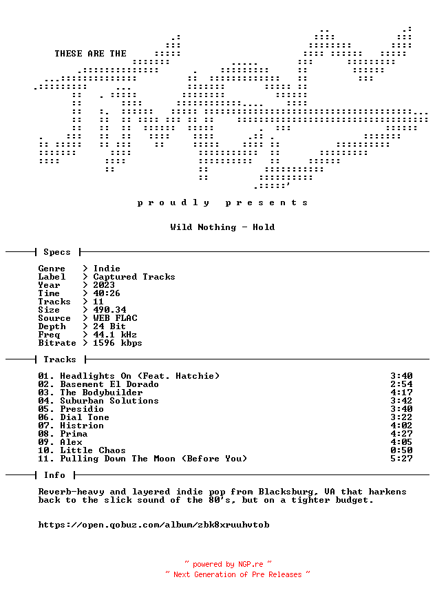 NFO for the release Wild_Nothing-Hold-24BIT-WEB-FLAC-2023-TiMES by TiMES