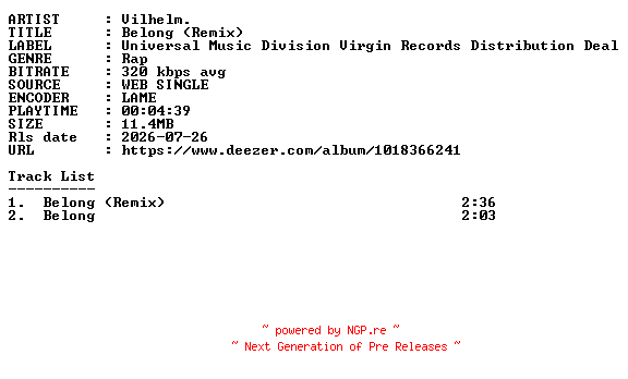 NFO for the release Vilhelm.-Belong_(Remix)-SINGLE-WEB-2026-GUESTS by GUESTS