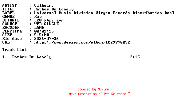 NFO for the release Vilhelm.-Rather_Be_Lonely-SINGLE-WEB-2026-GUESTS by GUESTS