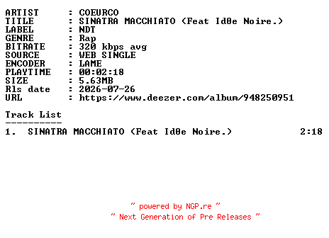 NFO for the release COEURCO-SINATRA_MACCHIATO_(Feat_Idee_Noire.)-SINGLE-WEB-FR-2026-GUESTS by GUESTS