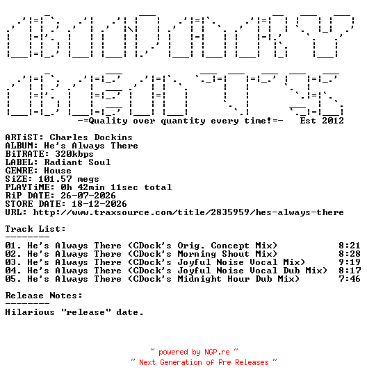 NFO for the release Charles_Dockins-Hes_Always_There-(RS-003)-WEB-2026-BB by BB