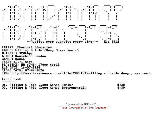 NFO for the release Physical_Education-Willing_And_Able_(Doug_Gomez_Remix)-(HH050R)-WEB-2026-BB by BB