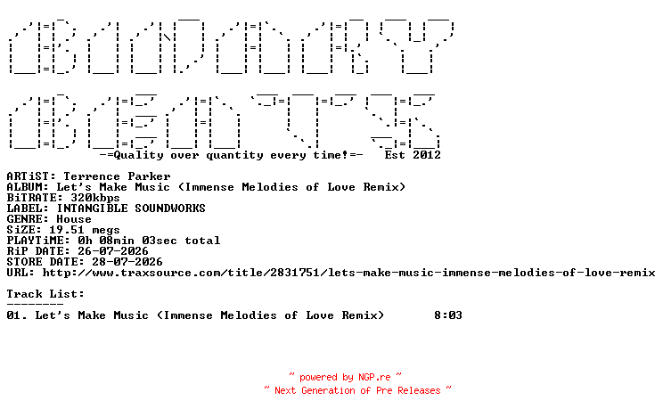 NFO for the release Terrence_Parker-Lets_Make_Music_(Immense_Melodies_Of_Love_Remix)-(INT615)-SINGLE-WEB-2026-BB by BB