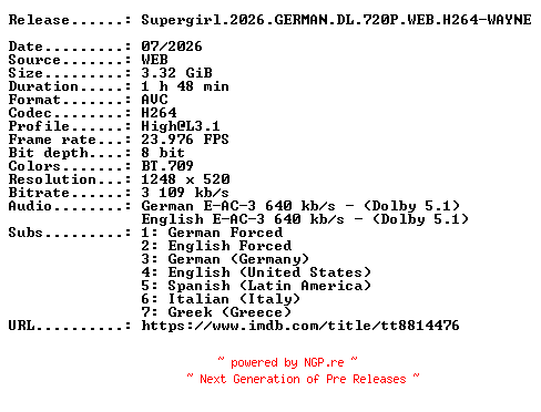 NFO for the release Supergirl.2026.GERMAN.DL.720P.WEB.H264-WAYNE by WAYNE