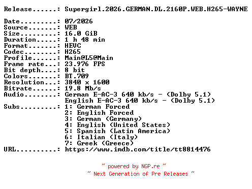 NFO for the release Supergirl.2026.GERMAN.DL.2160P.WEB.H265-WAYNE by WAYNE