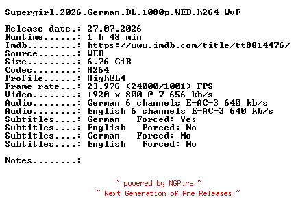 NFO for the release Supergirl.2026.German.DL.1080p.WEB.h264-WvF by WvF