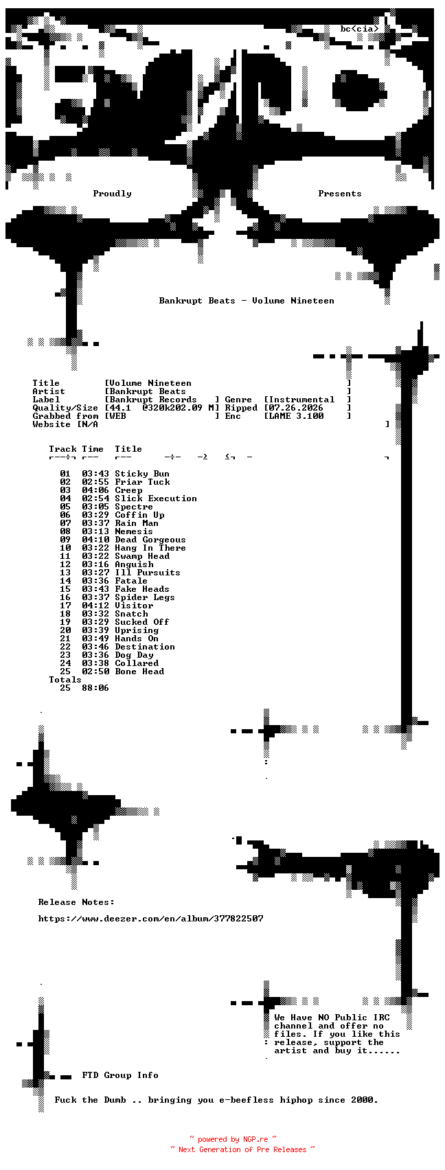 NFO for the release Bankrupt_Beats-Volume_Nineteen-WEB-2022-FTD by FTD