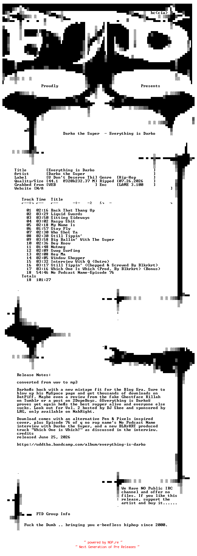 NFO for the release Darko_the_Super-Everything_is_Darko-WEB-2026-FTD by FTD